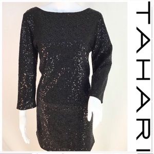 NWOT Tahiti Black Sequin Scoop Neck Dress